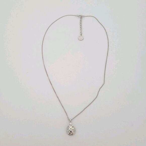 Milano Silver Necklace Pendant Tear Drop Chain 16-18 Rhinestones Minimalistic - Picture 2 of 8